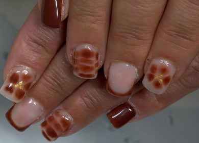 Elegant autumn-themed nail art at Blushed beauty by Amelia, Wormegay, England, GB.