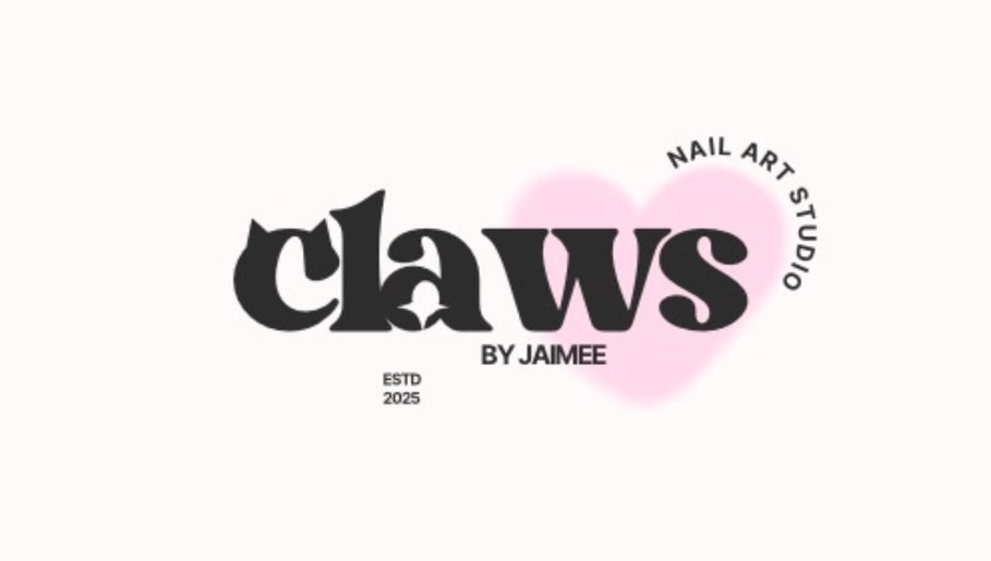 Logo of Claws by Jaimee, a nail art studio in Hope Island, Queensland, AU. Features bold text and a pink heart.
