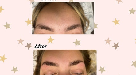 Eyebrow transformation at All About Beauty Salon, Eagan, Minnesota, US, showing before and after results.