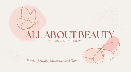 Logo of All About Beauty Salon, Eagan, Minnesota, US, featuring butterflies and esthetician services.