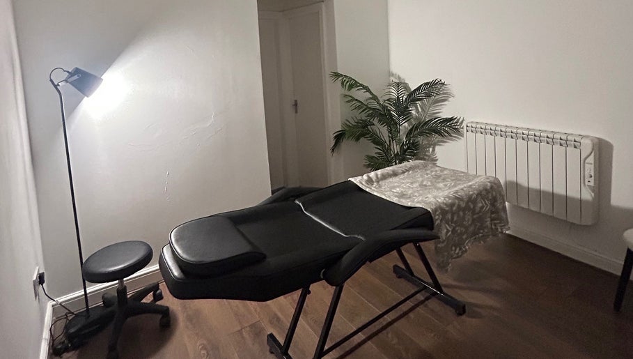 Tranquil therapy room at Rooted Therapies by Vic at Bohemian Stars, Liverpool, England, GB.