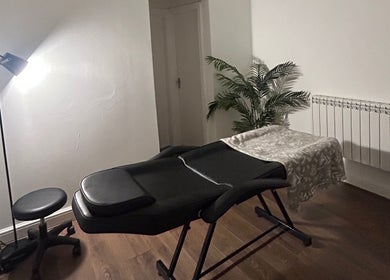 Tranquil therapy room at Rooted Therapies by Vic at Bohemian Stars, Liverpool, England, GB.