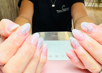 Beautiful nail art at Beauty by Zoe, Griffithstown, Wales, GB, featuring delicate patterns on manicured nails.