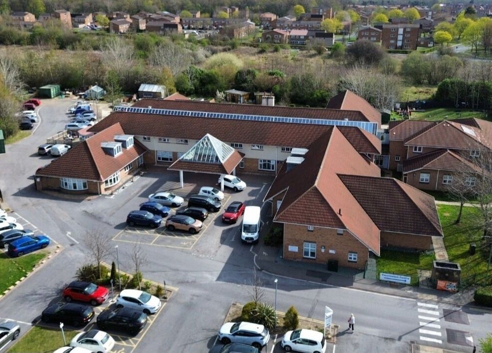 Aerial view of Back to Basics venue in Newton Aycliffe, England, GB with surrounding greenery.