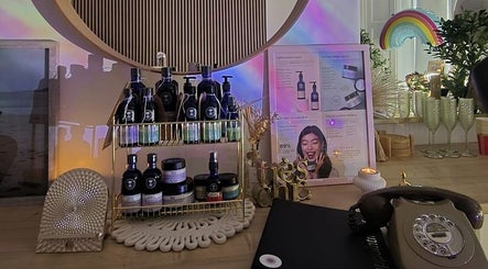 Luxury beauty products display at GC Therapies, Liverpool, England, GB with elegant decor.