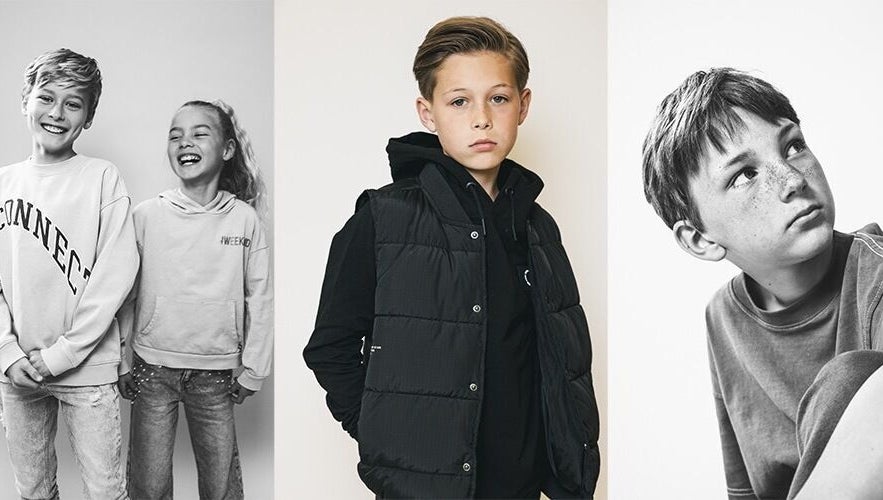 Kinderen poseren met plezier in JZ works, Zoetermeer, Zuid-holland, NL. Casual mode en vrije uitingen.