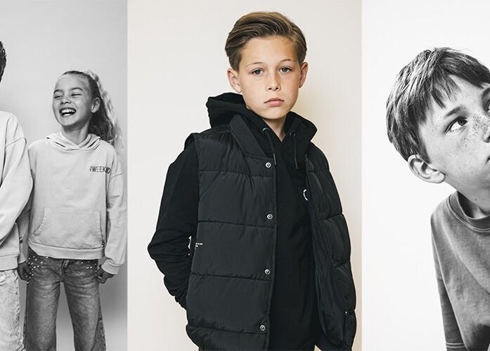 Kinderen poseren met plezier in JZ works, Zoetermeer, Zuid-holland, NL. Casual mode en vrije uitingen.