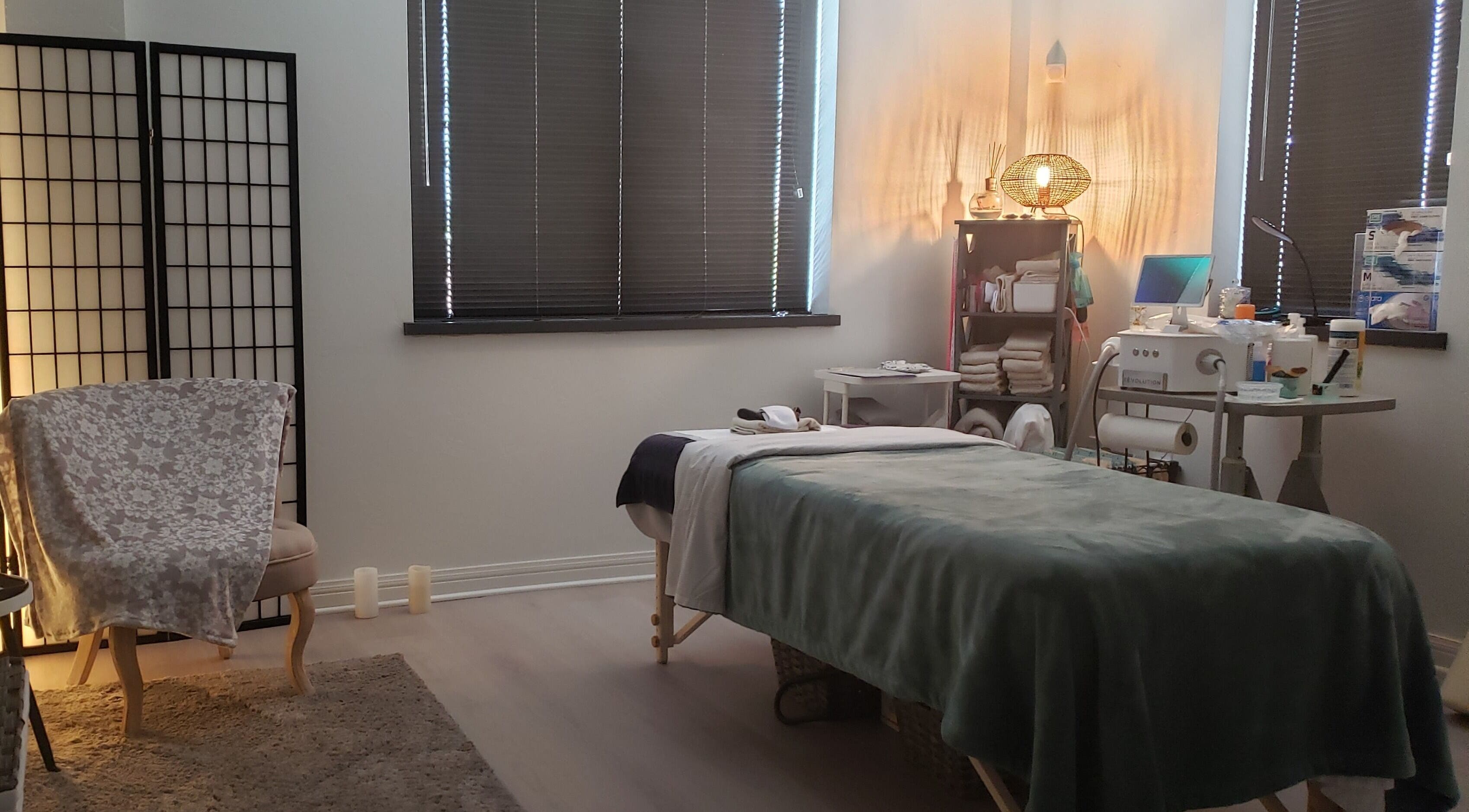 LUX Spa - Lymphatic Wellness massage room, tranquil ambiance in De Pere, Wisconsin, US.