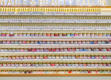 A vibrant display of nail polish at Beauty Genesis - Brunswick, Melbourne, Victoria, AU.