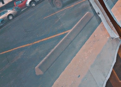 View from Wolfy’s Barbershop window showing street in Sedalia, Missouri, US.