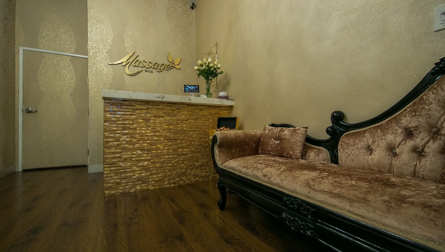 Luxurious lobby of Massage In LA with ornate couch in Los Angeles, California, US.