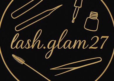 Logo Lash.glam27 en or sur fond noir, Évreux, Normandie, FR, beauté et bien-être.