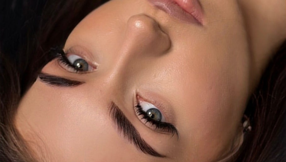 Close-up of artfully styled lashes and brows at Slavic Lashes & Brows, Melbourne, Victoria, AU.