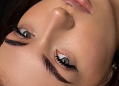 Close-up of artfully styled lashes and brows at Slavic Lashes & Brows, Melbourne, Victoria, AU.