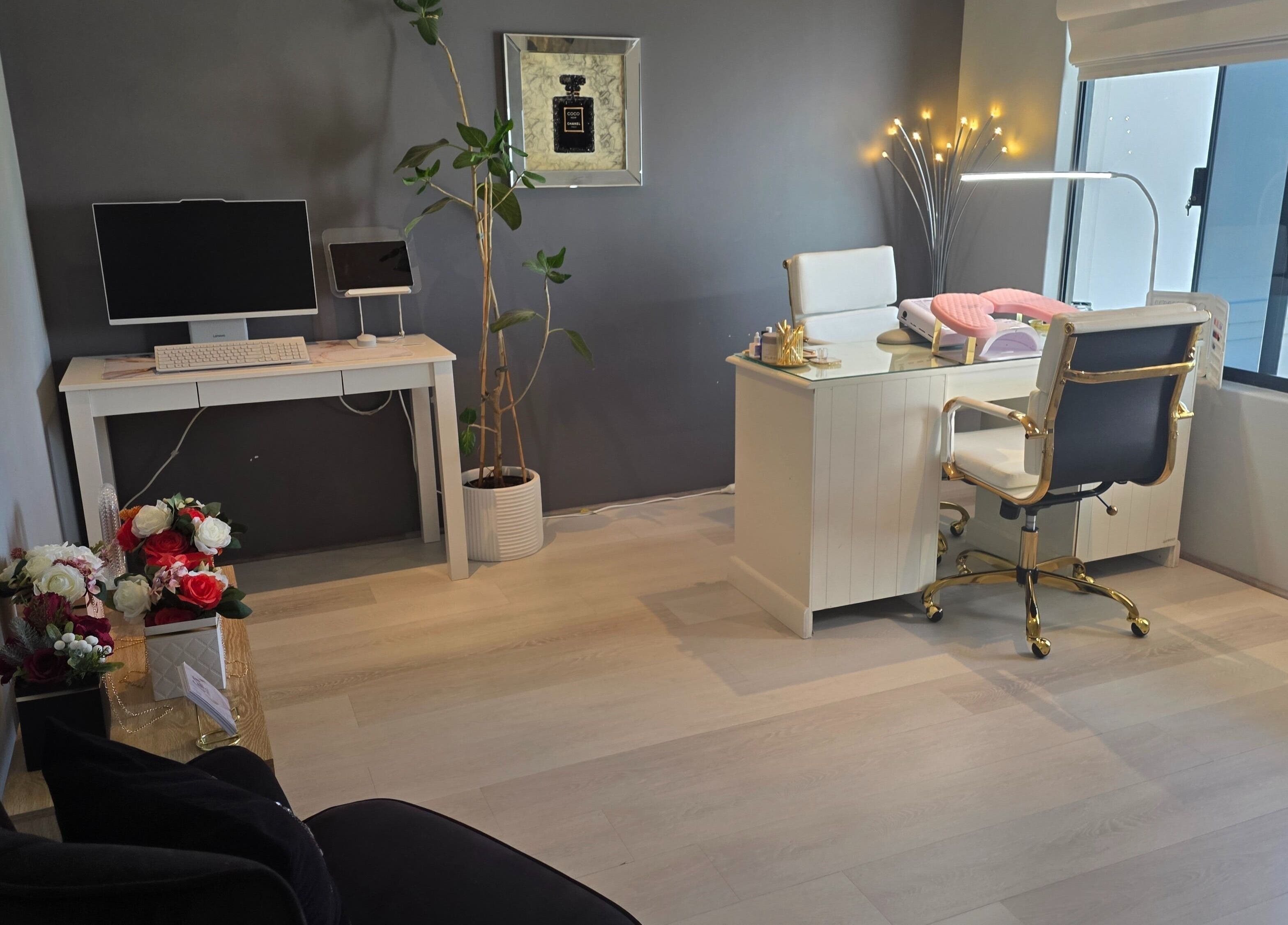 Elegant nail salon interior at The Nail Edit, Butler, Western Australia, AU, featuring stylish furniture and decor.