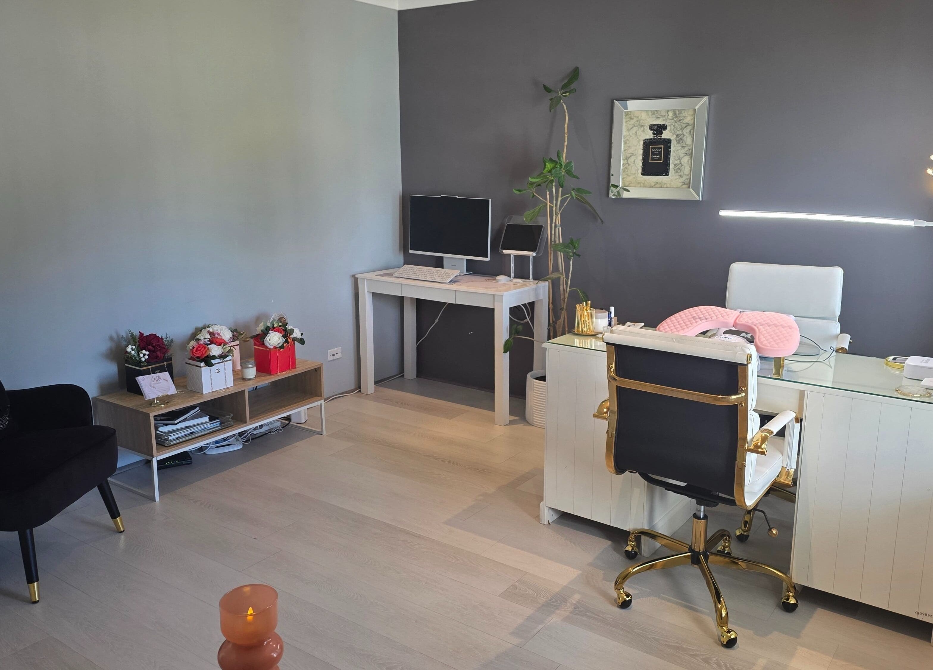 Modern nail studio at The Nail Edit, Butler, Western Australia, AU featuring elegant decor and comfortable seating.