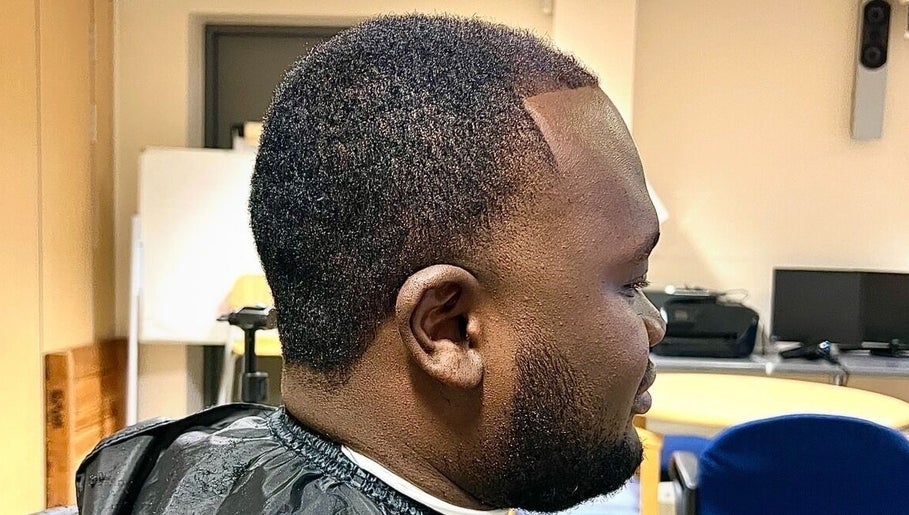 Close-up of a stylish haircut at London Made Paris, London, England, GB showcasing modern grooming.