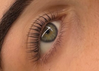 Close-up of enhanced lashes at Haus Of Features, Melbourne, Victoria, AU.