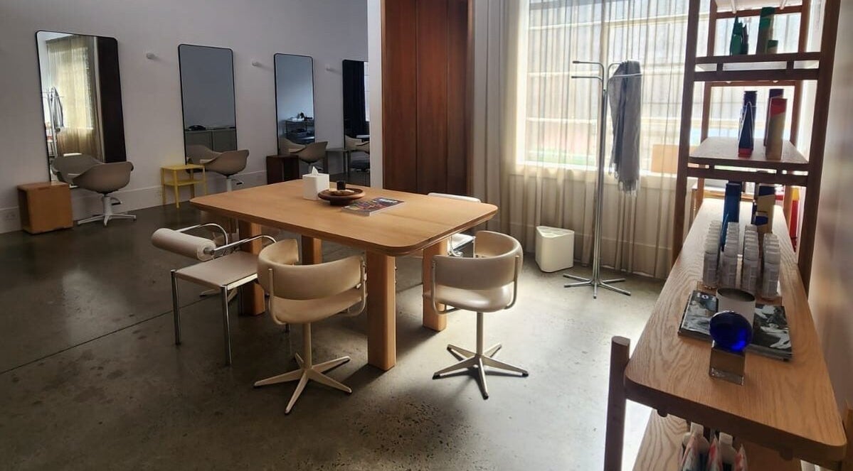 Elegant styling space at HAIR EDIT by Chloe, Melbourne, Victoria, AU with mirrors and modern chairs.