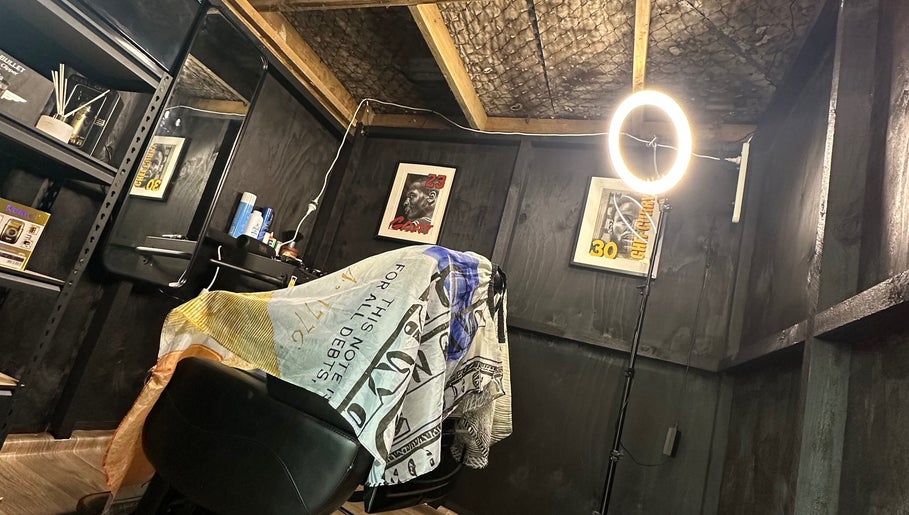 Chic barber station at s.r blendz, Kerikeri, Northland Region, NZ, featuring modern lighting and decor.