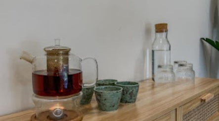 Tea set with cups at Serenity Wellness Clinic, Subiaco, Western Australia, AU offers a calming atmosphere.