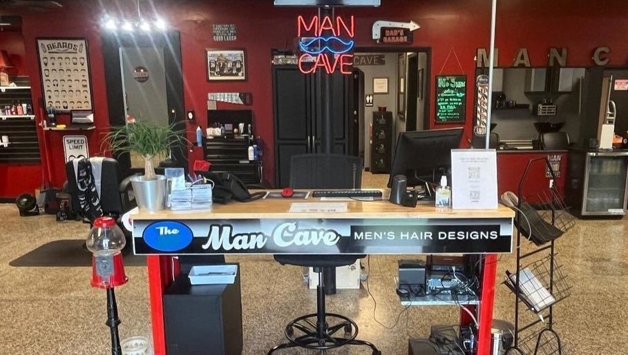 Reception desk at The Man Cave - Belle Vernon, showcasing stylish interiors in Belle Vernon, Pennsylvania, US.