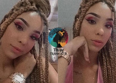 Modelo com tranças estilizadas em Studio Thay Trancista, Rio de Janeiro, Rio de Janeiro, BR.