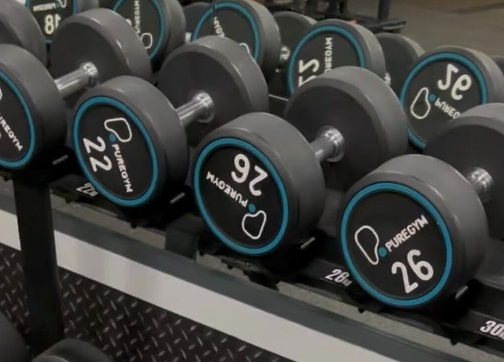 Dumbbell rack at Fit With Pheebs, Weston-super-mare, England, GB showcasing a variety of weights.