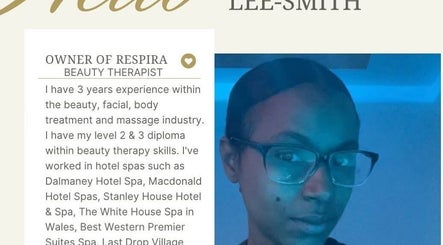 Respira Spa owner profile boasting expertise in beauty therapy, located in Bermuda, BM