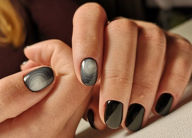 Striking nail art in grayscale by The Nail Muse by Tasha at Carlisle, England, GB.