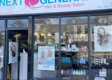 Exterior of Hilary shaw Hairdressing in Banbridge, Northern Ireland, GB showcasing beauty products.