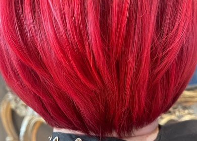 Vibrant red hair coloring at Hilary Shaw Hairdressing in Banbridge, Northern Ireland, GB.