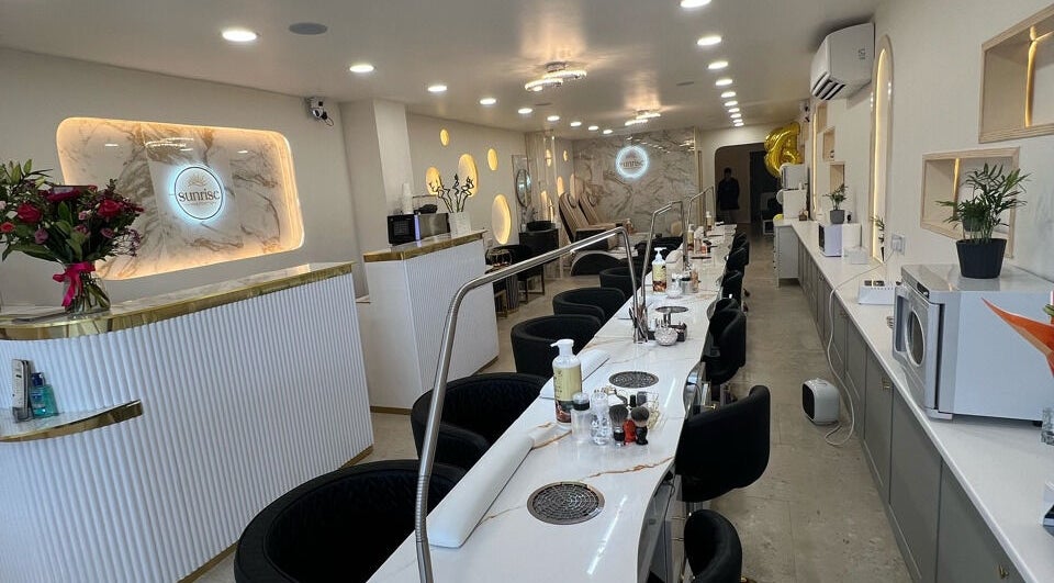 Chic interior of Sunrise Hand & Foot Spa, Bray, County Wicklow, IE, displaying a modern manicure station.