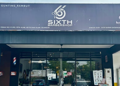 Front view of SIXTH BARBERSHOP in Shah Alam, Selangor, MY featuring stylish signage.