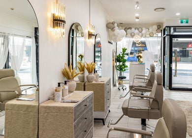 Stylish interior of Browline & Lashes-Spring street in Bondi Junction, New South Wales, AU. Modern design and decor.