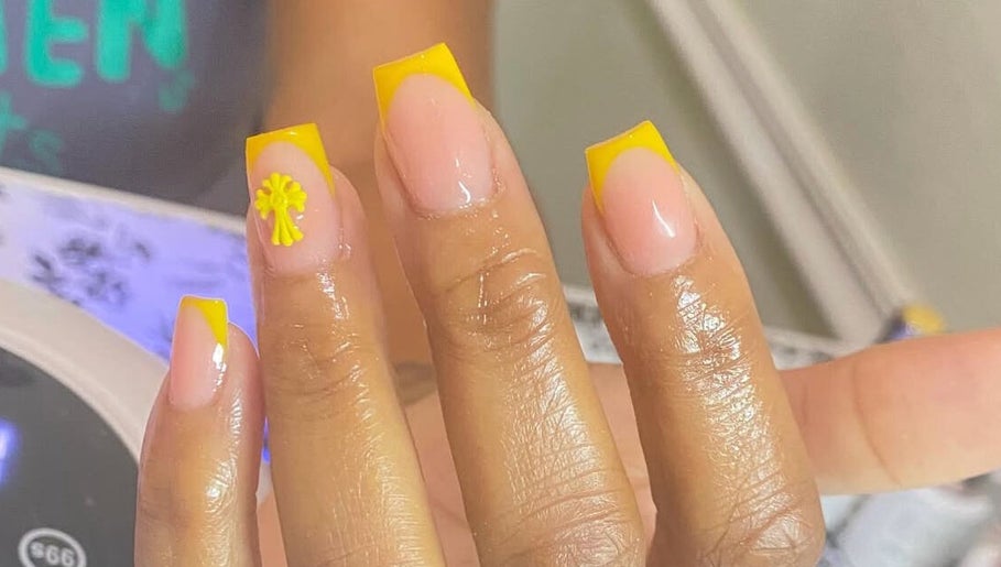 Vivid yellow nail design by Clawed By Grace in Freeport, Freeport, BS captures vibrant style and elegance.
