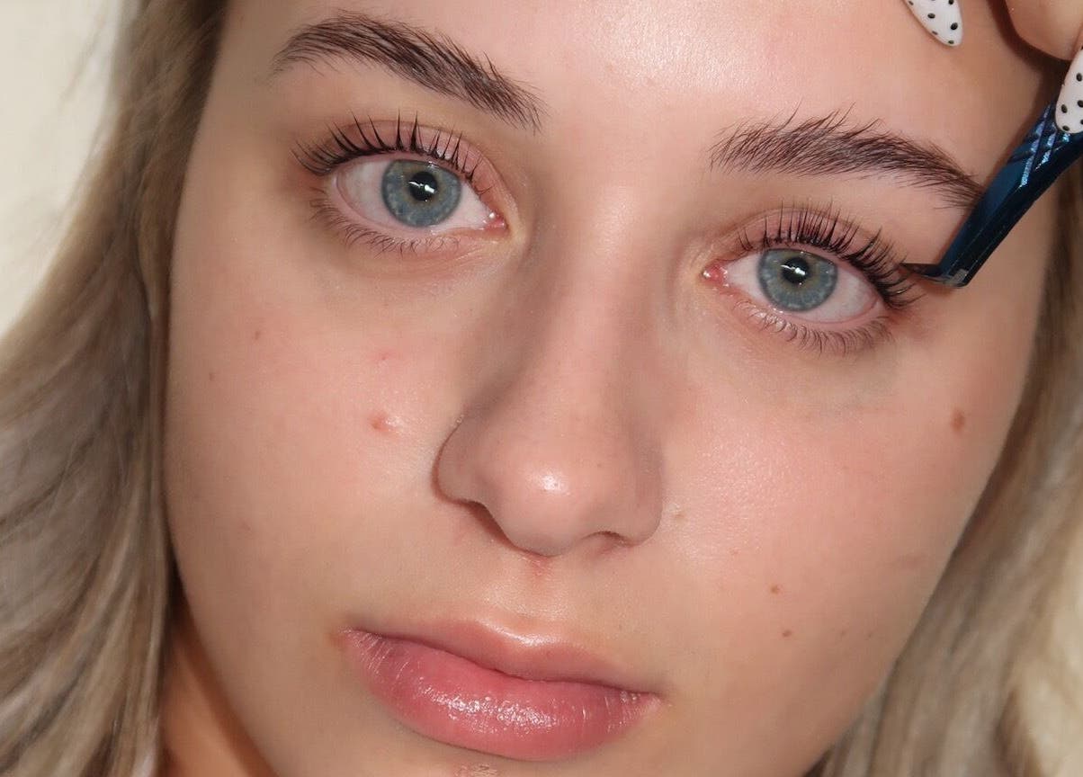 Close-up of lash application at Amazing Audrey, Parramatta, New South Wales, AU.