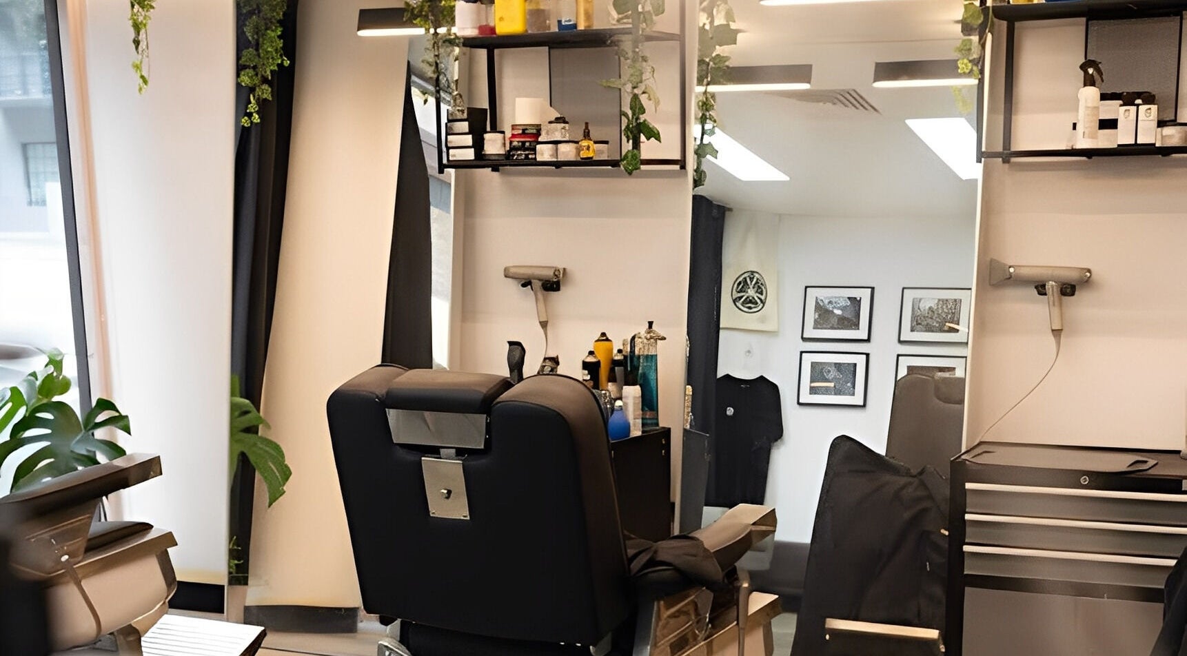 Modern interior of Kiru Barbershop in Surry Hills, New South Wales, AU, showcasing a stylish barber chair and sleek decor.