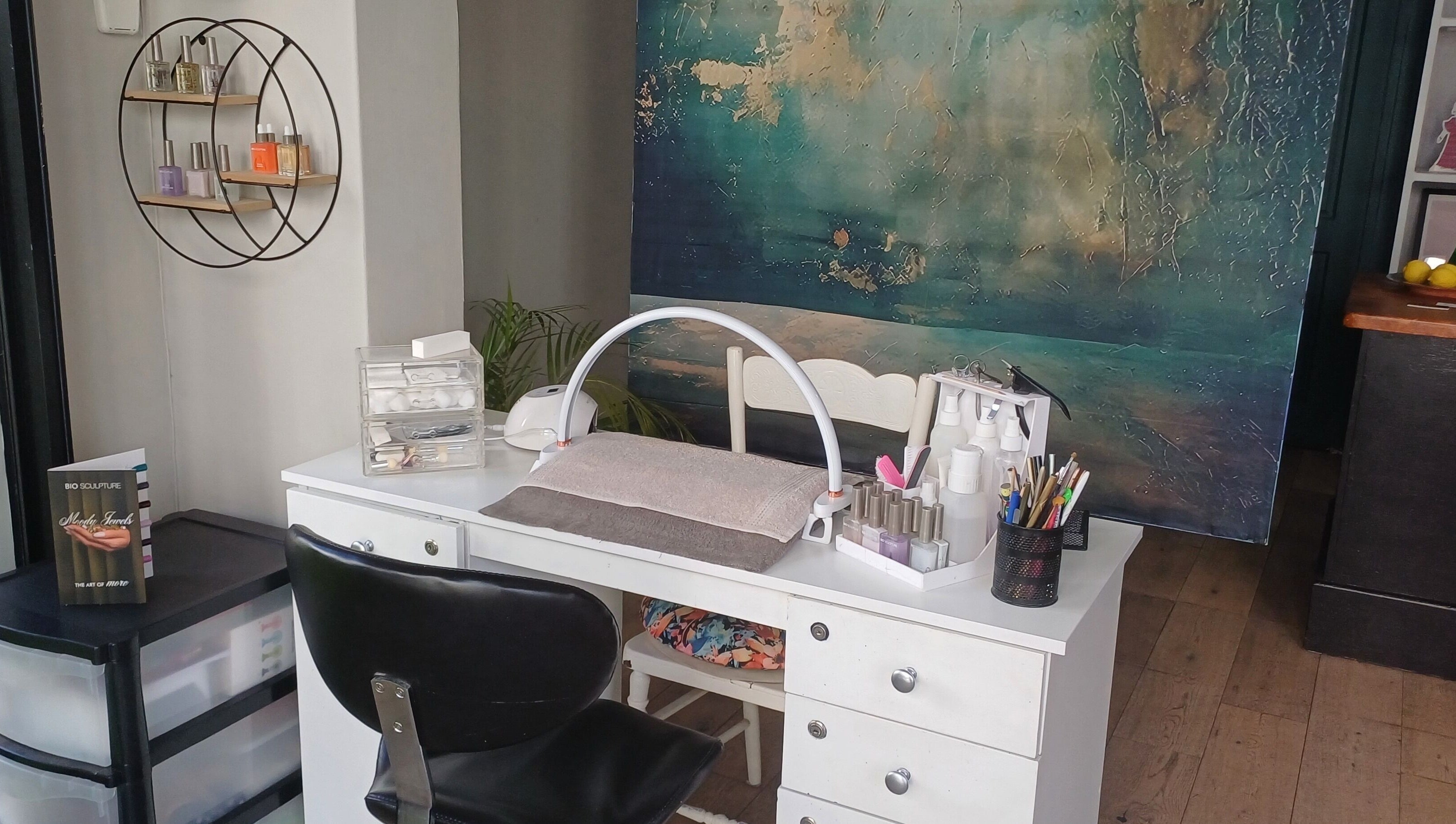 Cozy nail workstation at Nails by Shannon, Gqeberha, Eastern Cape, ZA featuring stylish decor.