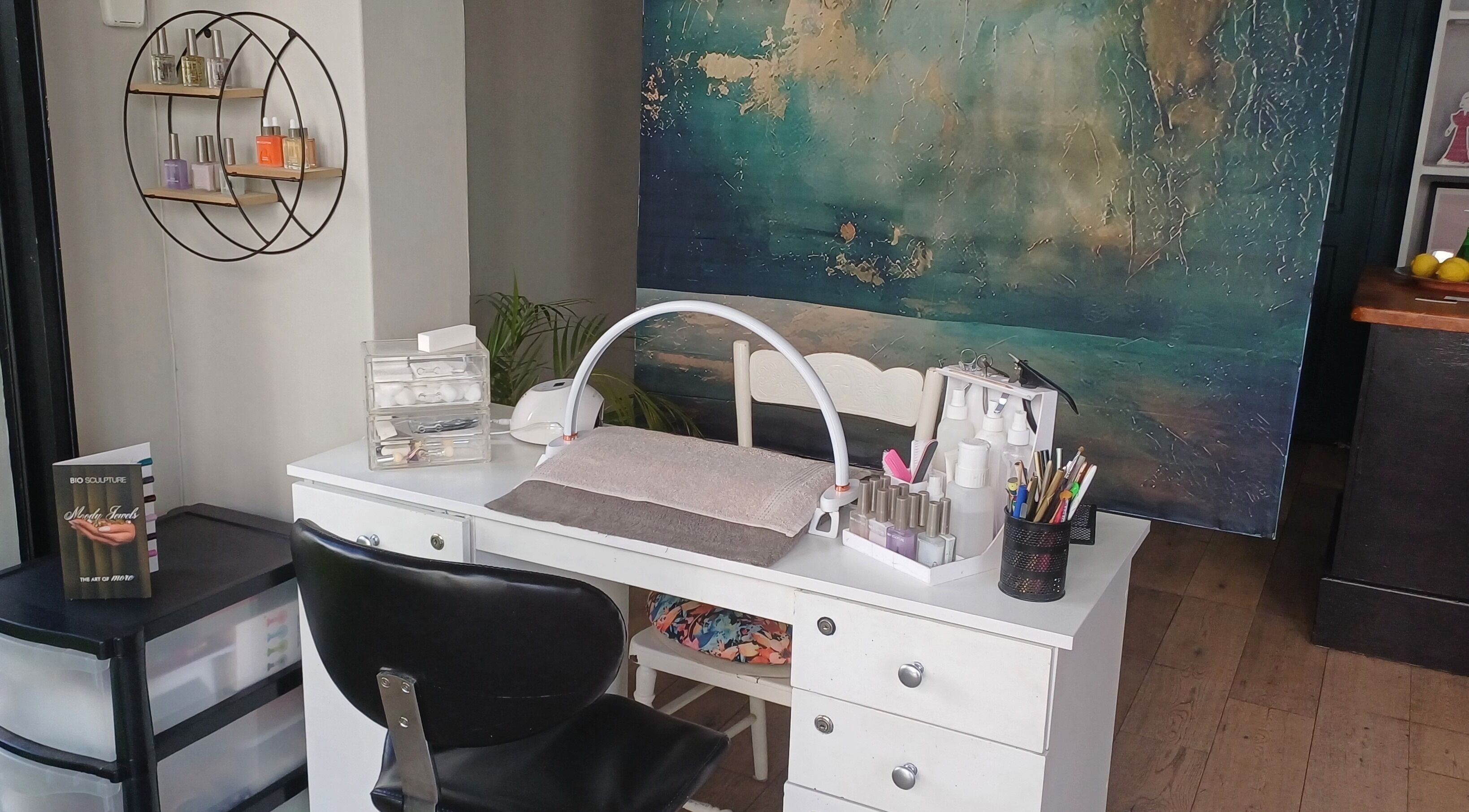 Cozy nail workstation at Nails by Shannon, Gqeberha, Eastern Cape, ZA featuring stylish decor.