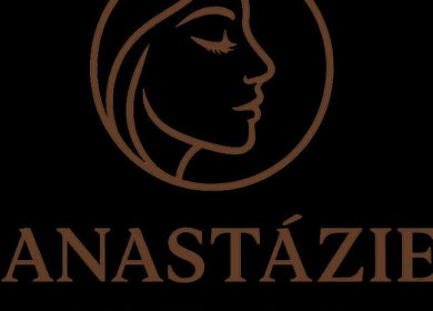 Logo Anastázie - kosmetika v Olomoucký Kraj, elegantní profil ženy na černém pozadí.