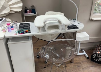 Elegant nail station at Nails by Becs, Desborough, England, GB featuring manicure tools and chic decor.