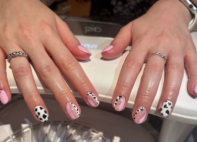 Elegant pink and black nail designs at Nails by Becs, Desborough, England, GB.