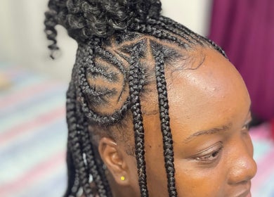 Close-up of intricate braids at Pwetty Gurl Braids, Golconda, Penal/debe Regional Corporation, TT.