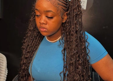 Intricate braids styled at VixenChair, Concord, North Carolina, US, showcasing expert hair craftsmanship.