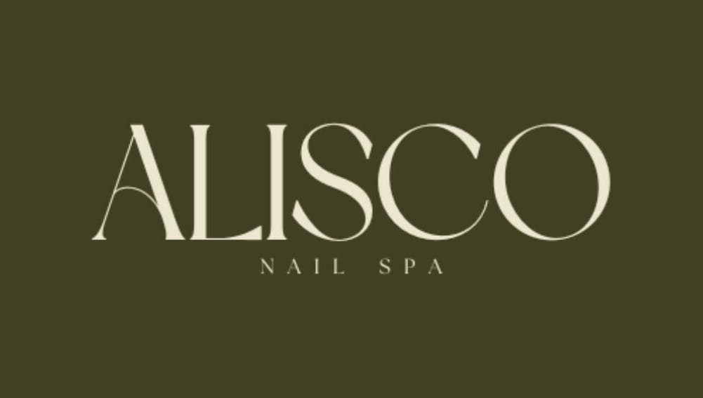 Alisco Nail Spa logo on olive background, Shipley, England, GB.