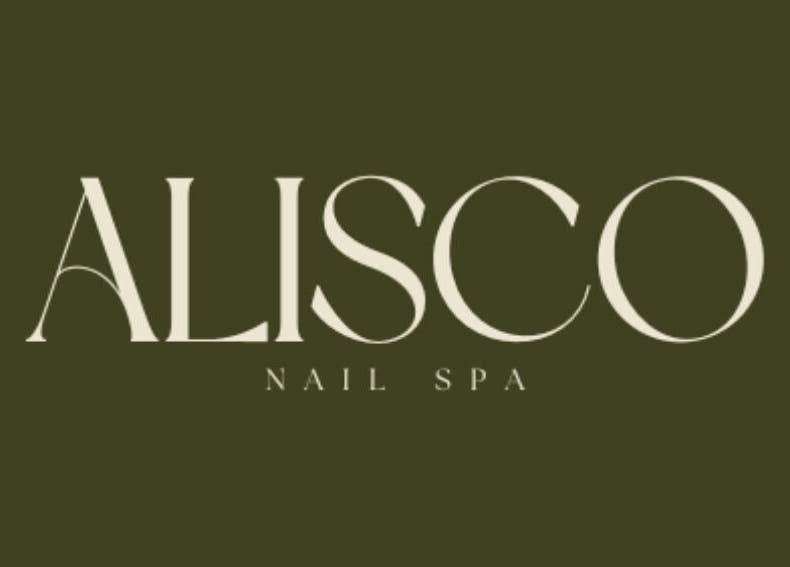 Alisco Nail Spa logo on olive background, Shipley, England, GB.