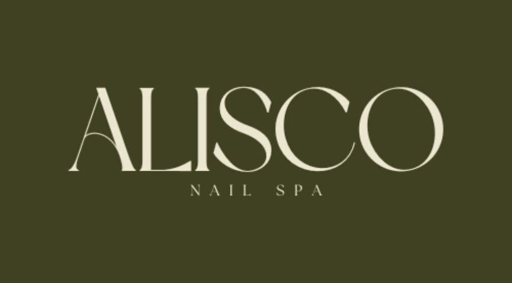 Alisco Nail Spa logo on olive background, Shipley, England, GB.