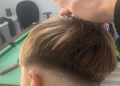 Close-up of a modern haircut at St Blendz in Greystones, County Wicklow, IE.