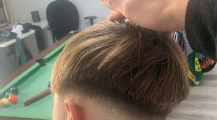 Close-up of a modern haircut at St Blendz in Greystones, County Wicklow, IE.